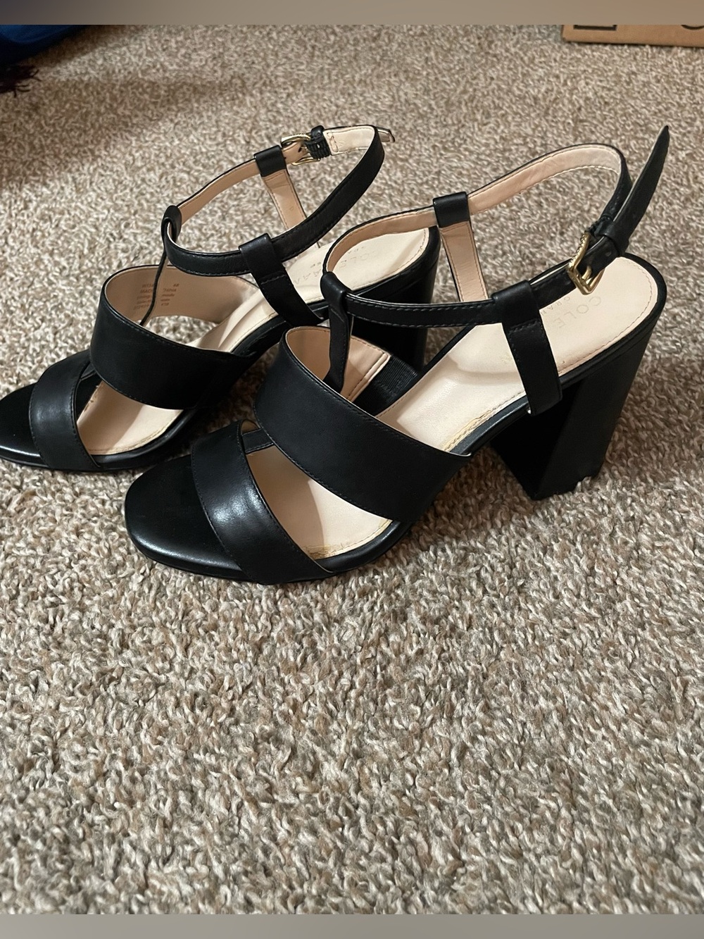 Cole Haan Black Leather Strappy High Block Heel Sexy Sandal Size 6 US Women’s